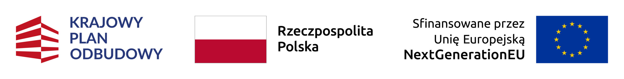 Logo Krajowy plan Odbudowy, Flaga Rzeczpospolita Polska, Sfinansowane przez Unię Europejską NextGeneration EU